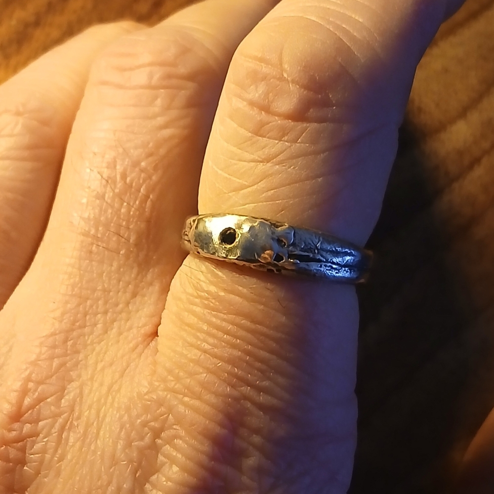 Black Diamond and Sterling Silver Ring